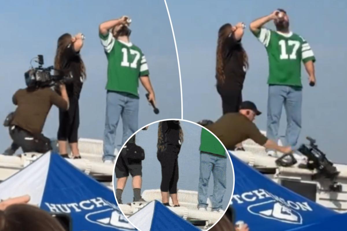 webnexttech | Cameraman falls through RV roof while filming Jason Kelce, fan chugging beer at Eagles tailgate