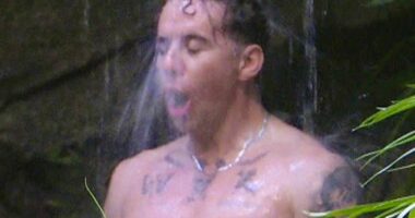 webnexttech | I'm A Celebrity's Danny Jones is the first in the jungle shower as he strips down to a pair of white swimming shorts to brave the ice cold water